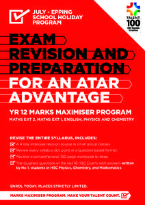 JULY - EPPING SCHOOL HOLIDAY PROGRAM EXAM REVISION AND