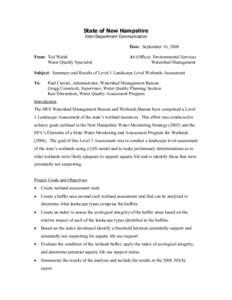 State of New Hampshire  Inter­Department Communication  Date:  September 16, 2008  From:  Ted Walsh  Water Quality Specialist 