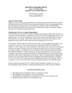 DECISION MEMORANDUM Snore ATV Poker Run DOI-BLM-AZ-A010[removed]CX U.S. Department of the Interior  Bureau of Land Management