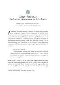 Liège-Paris 1848 : Littérature, féminisme et Révolution