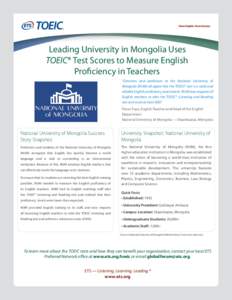 English-language education / Educational Testing Service / Language proficiency / English as a foreign or second language / National University of Mongolia / Ulan Bator / SPEAK / English Language Proficiency Test / Education / English language / TOEIC