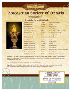 October[removed]Zoroastrian Society of Ontario Volume 40, Number 17  Events for the months ahead…