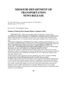 MISSOURI DEPARTMENT OF TRANSPORTATION NEWS RELEASE For more information, contact Kristi Jamison, [removed]or Rod Massman at[removed]Feb. 16, 2011 – For immediate release