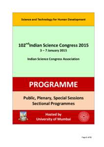 102nd Indian Science Congress 3 – 7 January 2015 Science and Technology for Human Development  nd