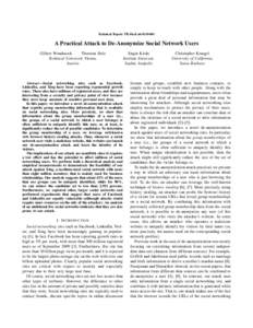 Technical Report TR-iSecLabA Practical Attack to De-Anonymize Social Network Users Gilbert Wondracek Thorsten Holz Technical University Vienna,