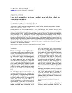 Am J Transl Res 2014;6(2):[removed]www.ajtr.org /ISSN:[removed]AJTR1312010 Review Article Lost in translation: animal models and clinical trials in cancer treatment