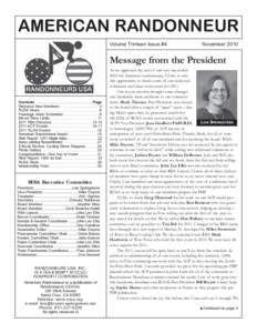 AMERICAN RANDONNEUR Volume Thirteen Issue #4 November[removed]Message from the President