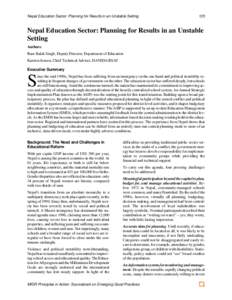 Nepal Education Sector: Planning for Results in an Unstable Setting  125 Nepal Education Sector: Planning for Results in an Unstable Setting