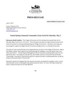 Microsoft Word - PRESS RELEASE_SpringCommunityCleanUp2015