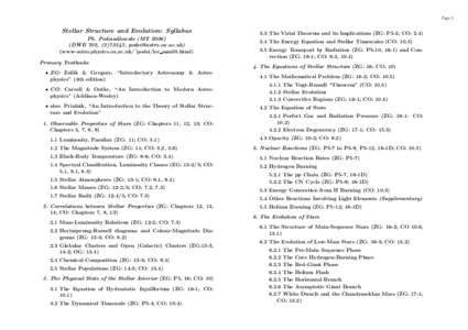 Page 2  Stellar Structure and Evolution: Syllabus Ph. Podsiadlowski (MTDWB 702, (, ) (www-astro.physics.ox.ac.uk/˜podsi/lec mm03.html)