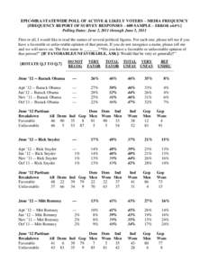 EPIC▪MRA STATEWIDE POLL OF ACTIVE & LIKELY VOTERS – MEDIA FREQUENCY [FREQUENCY REPORT OF SURVEY RESPONSES – 600 SAMPLE – ERROR ±4.0%] Polling Dates: June 2, 2011 through June 5, 2011 First or all, I would like t