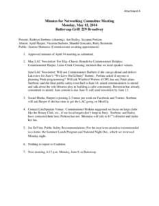 Attachment A  Minutes for Networking Committee Meeting Monday, May 12, 2014 Buttercup Grill, 229 Broadway Present: Kathryn Sterbenc (chairing), Ain Bailey, Suzanne Perkins
