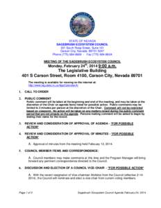 STATE OF NEVADA SAGEBRUSH ECOSYSTEM COUNCIL 201 South Roop Street, Suite 101 Carson City, Nevada[removed]Phone[removed] - Fax[removed]MEETING OF THE SAGEBRUSH ECOSYSTEM COUNCIL