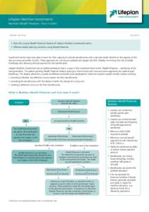 Lifeplan NextGen Investments NextGen Wealth Preserver - how it works Adviser Use Only  July 2014