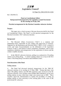 立法會 Legislative Council LC Paper No. CB[removed]) Ref : CB2/PL/CA Panel on Constitutional Affairs Background brief prepared by the Legislative Council Secretariat