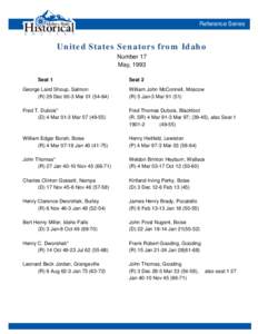 Reference Series  United States Senators from Idaho Number 17 May, 1993 Seat 1