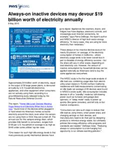 Always-on inactive devices may devour $19 billion worth of electricity annually