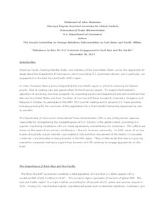 Statement of John Andersen Principal Deputy Assistant Secretary for Global Markets International Trade Administration U.S. Department of Commerce before The Senate Committee on Foreign Relations Subcommittee on East Asia