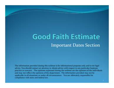 Good Faith Estimate Important Dates Webinar