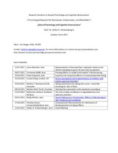 Research Seminars in General Psychology and Cognitive Neuroscience (