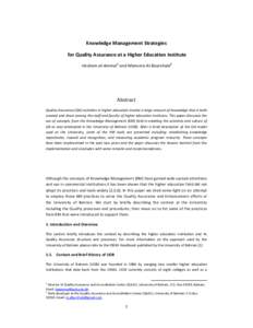 Knowledge management / Quality Assurance Authority for Education and Training / Accreditation / Thought / Management / Ethology / Quality assurance / University of Bahrain / Quality Assurance Agency for Higher Education