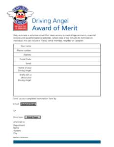 Driving Angel Award of Merit DEDICATED TO SENIORS