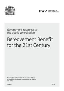 Government response to the public consultation Bereavement Benefit for the 21st Century