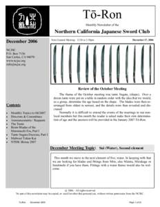 Tō-Ron Monthly Newsletter of the Northern California Japanese Sword Club December 2006