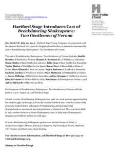 Connecticut / Hartford Stage / Hartford /  Connecticut / Darko Tresnjak / The Two Gentlemen of Verona / Greater Hartford / Two Gentlemen of Verona / Performing arts / League of Resident Theatres / Regional theatre in the United States / Theatre