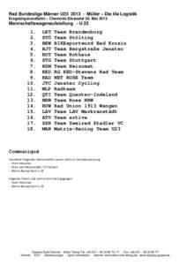 Rad Bundesliga Männer U23Müller – Die lila Logistik Erzgebirgsrundfahrt – Chemnitz-Einsiedel 26. Mai 2013 Mannschaftswagenaufstellung - U 23  1.