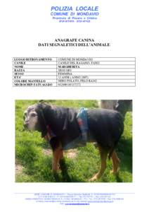 POLIZIA LOCALE COMUNE DI MONDAVIO Provincia di Pesaro e UrbinoANAGRAFE CANINA