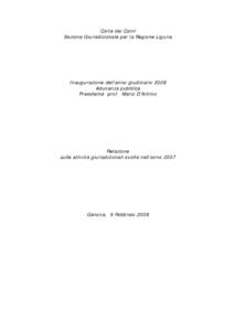 Corte dei Conti Sezione Giurisdizionale per la Regione Liguria Inaugurazione dell’anno giudiziario 2008 Adunanza pubblica Presidente prof. Mario D’Antino