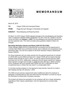 MEMORANDUM  March 25, 2015 TO:  Oregon OSHA and Interested Parties