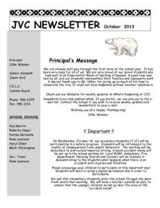 JVC NEWSLETTER  Principal: Silke Wissner Admin. Assisant: Joann Aird