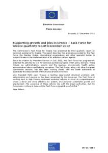 EUROPEAN COMMISSION  PRESS RELEASE Brussels, 17 December[removed]Supporting growth and jobs in Greece – Task Force for