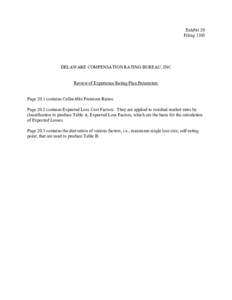 Exhibit 20 Filing 1305 DELAWARE COMPENSATION RATING BUREAU, INC Review of Experience Rating Plan Parameters Page 20.1 contains Collectible Premium Ratios.