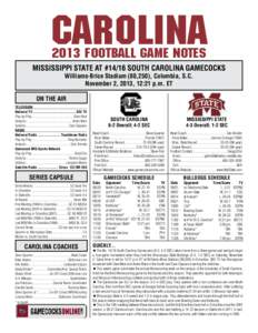 CAROLINA 2013 FOOTBALL GAME NOTES