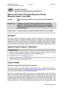 MTSRF Milestone Report Reef and Rainforest Research Centre Project[removed]Page 1 of 5