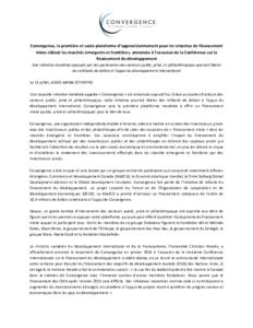 Convergence, la première et seule plateforme d’approvisionnement pour les ententes de financement mixte ciblant les marchés émergents et frontières, annoncée à l’occasion de la Conférence sur le financement du