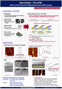 NanoTester : PCI-AFM (Point-contact Current Imaging Atomic Force Microscopy) Prof. Takuya MATSUMOTO (Osaka University) 1. NanoTester : PCI-AFM PROBLEMS