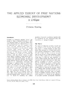 THE APPLIED THEORY OF FIRST NATIONS ECONOMIC DEVELOPMENT A Critique Christina Dowling