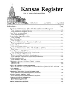 Kansas Register Kris W. Kobach, Secretary of State Vol. 33, No. 24  In this issue . . .