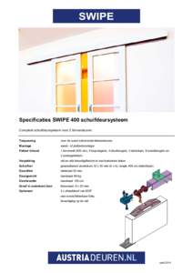 Specificaties SWIPE 400 schuifdeursysteem Compleet schuifdeursysteem voor 2 binnendeuren. Toepassing voor de wand schuivende binnendeuren