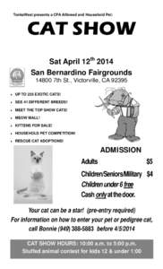 TonksWest presents a CFA Allbreed and Household Pet:  CAT SHOW th  Sat April[removed]