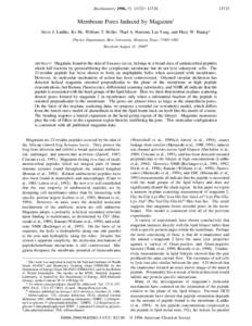 Biochemistry 1996, 35, 13723 Membrane Pores Induced by Magainin† Steve J. Ludtke, Ke He, William T. Heller, Thad A. Harroun, Lin Yang, and Huey W. Huang*