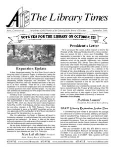 The Library Times Avon, Connecticut Newsletter of the Friends of the Library & the Board of Trustees  September 2009