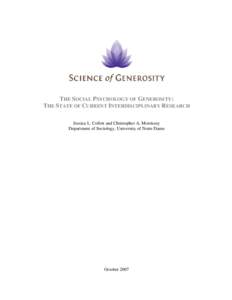 Current Research on the Social Psychology of Generosity