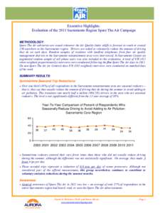 Executive Highlights: Evaluation of the 2011 Sacramento Region Spare The Air Campaign METHODOLOGY: Spare The Air advisories are issued whenever the Air Quality Index (AQI) is forecast to reach or exceed 150 anywhere in t