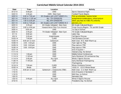 Carmichael Middle School Calendar[removed]Date: [removed][removed]