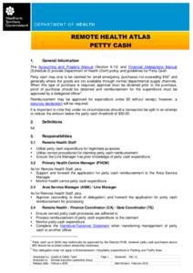 PETTY CASH  REMOTE HEALTH ATLAS – Section 17: STORES & ORDERING REMOTE HEALTH ATLAS PETTY CASH
